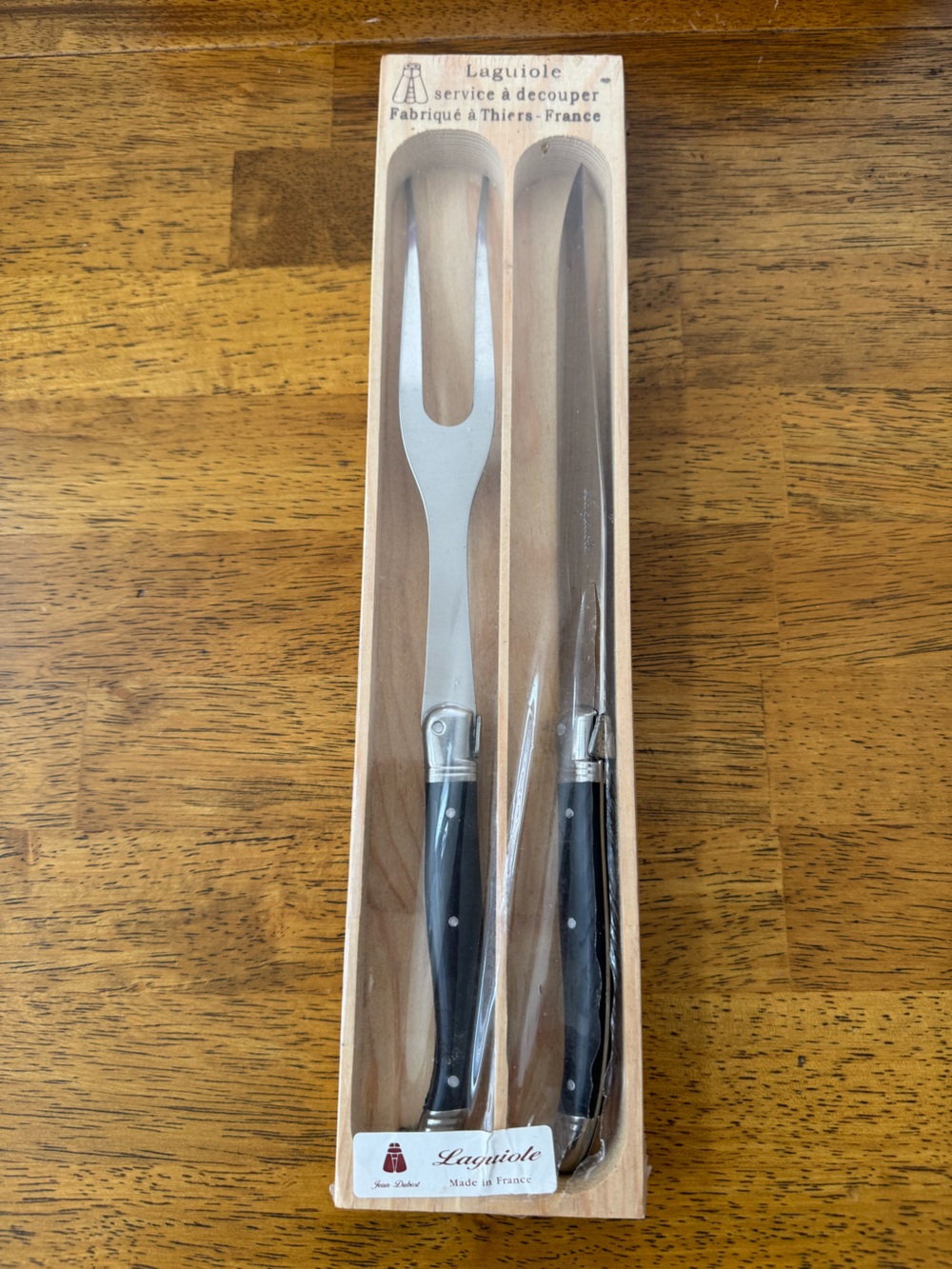 Laguiole Black Handle Stainless Steel Carving Fork and Knife Set